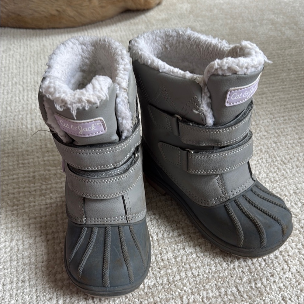 Cat & Jack Gray Snow Boots with Faux Fur Lining